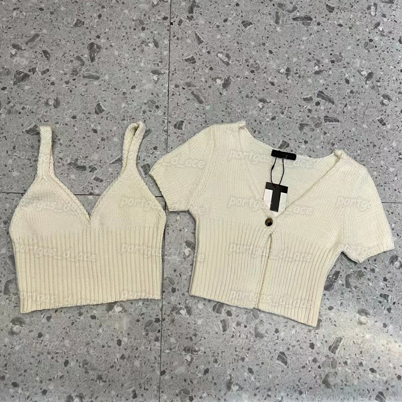 

Luxury Designer Womens Camis Coat Sets Sexy Sling Knit Tanks Short Sleeve Women Knit Tops, Navy with label