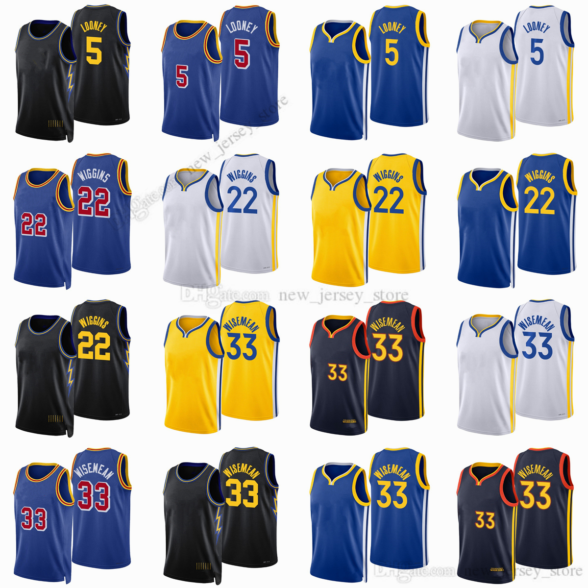 

Printed 2022 New City Basketball Andrew 22 Wiggins Jerseys 33 James Wiseman 5 Kevon Looney Jersey Blue White Black Yellow man Jersey, Printed (with team logo)