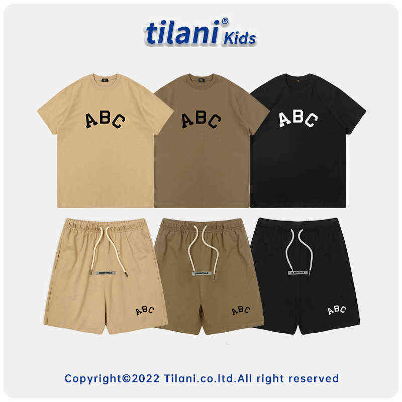 

Tilani children's fashion brand fog children's set letter ABC Season 7 2022 new summer two-piece set, Black
