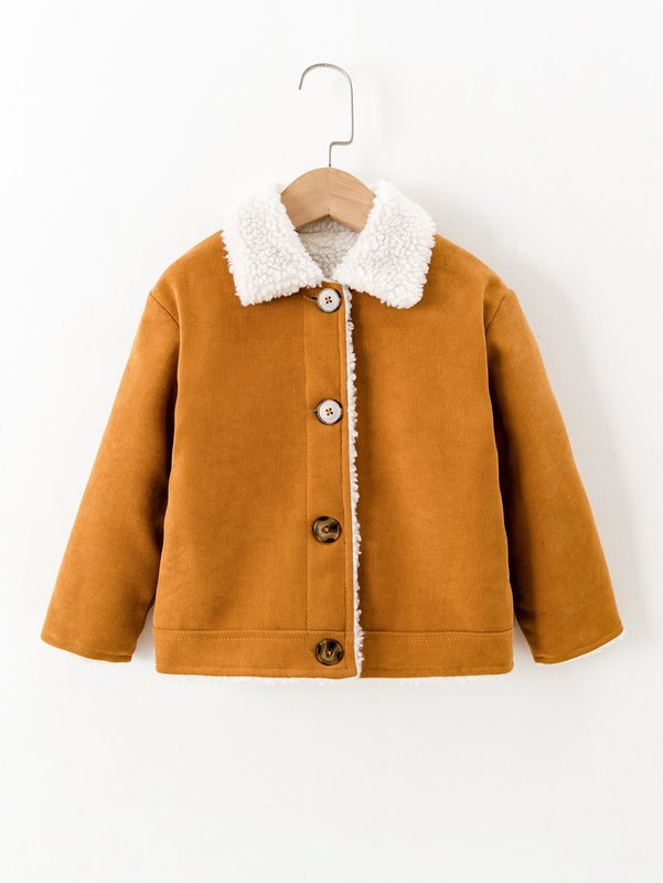 

Toddler Boys Borg Collar Single Breasted Coat SHE, Brown.