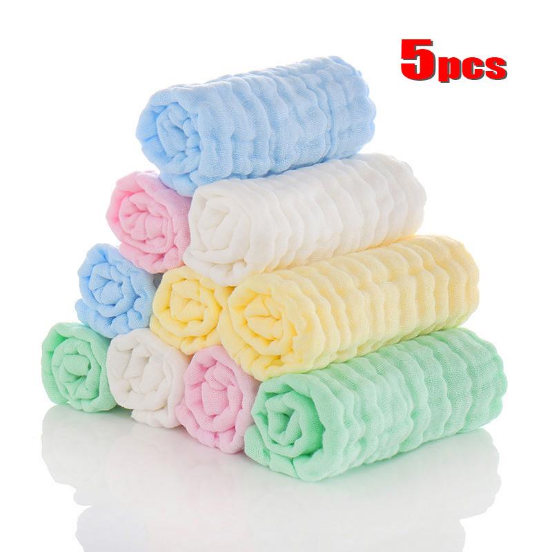 

Towels & Robes 5pcs/lot Muslin 6 Layers Cotton Soft Baby Face Towel Handkerchief Bathing Feeding Washcloth Wipe Burp Cloths