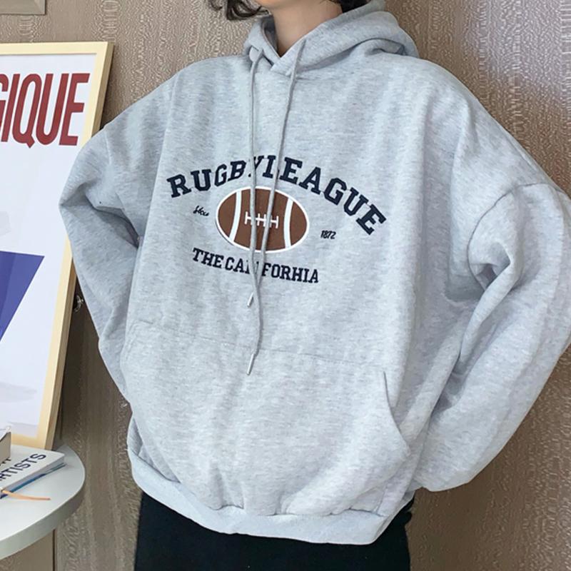 

Women's Hoodies & Sweatshirts Letter Print Sweatshirt Vintage Women Gray Warm Fleece Winter Pullovers 2022 Autumn Casual Streetwear GirlsWom, Black
