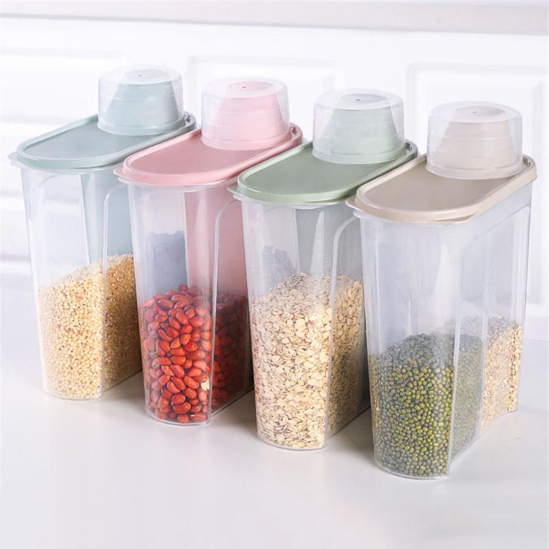

Storage Bottles & Jars Food Box Plastic Clear Dry Container With Pour Lids 2.5L Kitchen Cereal Rice Beans
