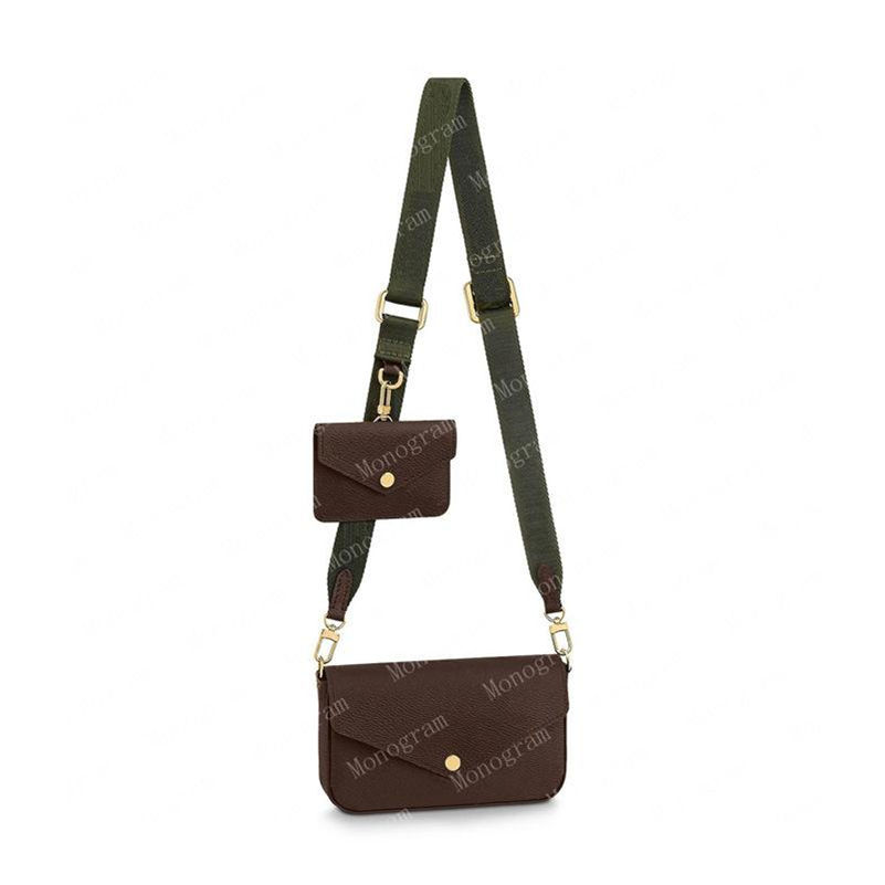 

2021 cross body bag Multi Pochette women 3in1 crossbody bags shoulder Genuine Real Leather handbag totes felicie strap go 80091 with box chain wallets #FGO-01-5, #1 brown flower green