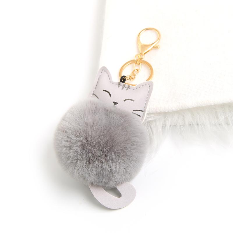 

Keychains Cute Fur Ball Keychain Cat Soft Pompom Animal Tail Hair Car Ladies Bag Accessories Key Ring Mom Gift