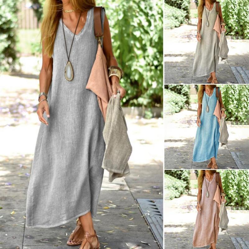 

Casual Dresses Women V-Neck Satin Beach Dress 2022 Summer Solid Hem Elegant Ladies Sexy Sleeveless Vest Loose LonCasual, Blue