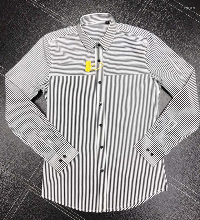 

Men's Dress Shirts Brand Striped Shirt Men Casual Slim Business Male Long Sleeve Cotton Chemise Homme Plus Size Camisas Withe TableMen's Ver, Black