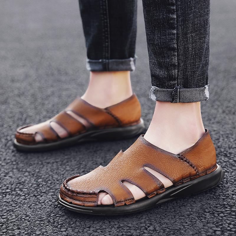 

Sandals Sandalhas Masculina Mens Leather Sandles Shoes Men Gladiator Beach Male For Sandal Plastic Vietnam Roman SummerSandals, Black