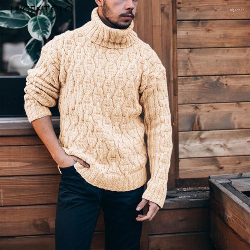 

Men' Sweaters Knitted Sweater Men Solid Turtleneck Loose Long Sleeve Casual Twist Autumn Winter Men' Large Size Pullover LugentoloMen, Beige