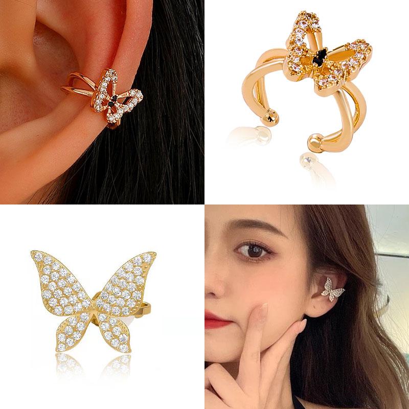 

Clip-on & Screw Back Fashion Butterfly Clip Earrings Ear Hook Copper Clips Earring No Piercing Crystal Cuff For Women Girls Jewelry Gifts
