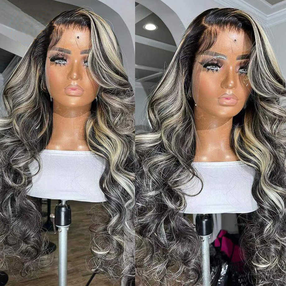 

Salt and pepper Black Grey Highlight Wig Wavy none lace machine made Gray Colored Human Hair Wigs 150%density gluelss silver, Like pic