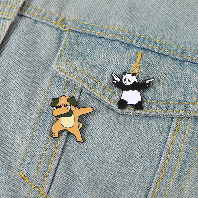 

Cartoon panda raises gun lion dancesbrooch enamel pin cute gift Brooches