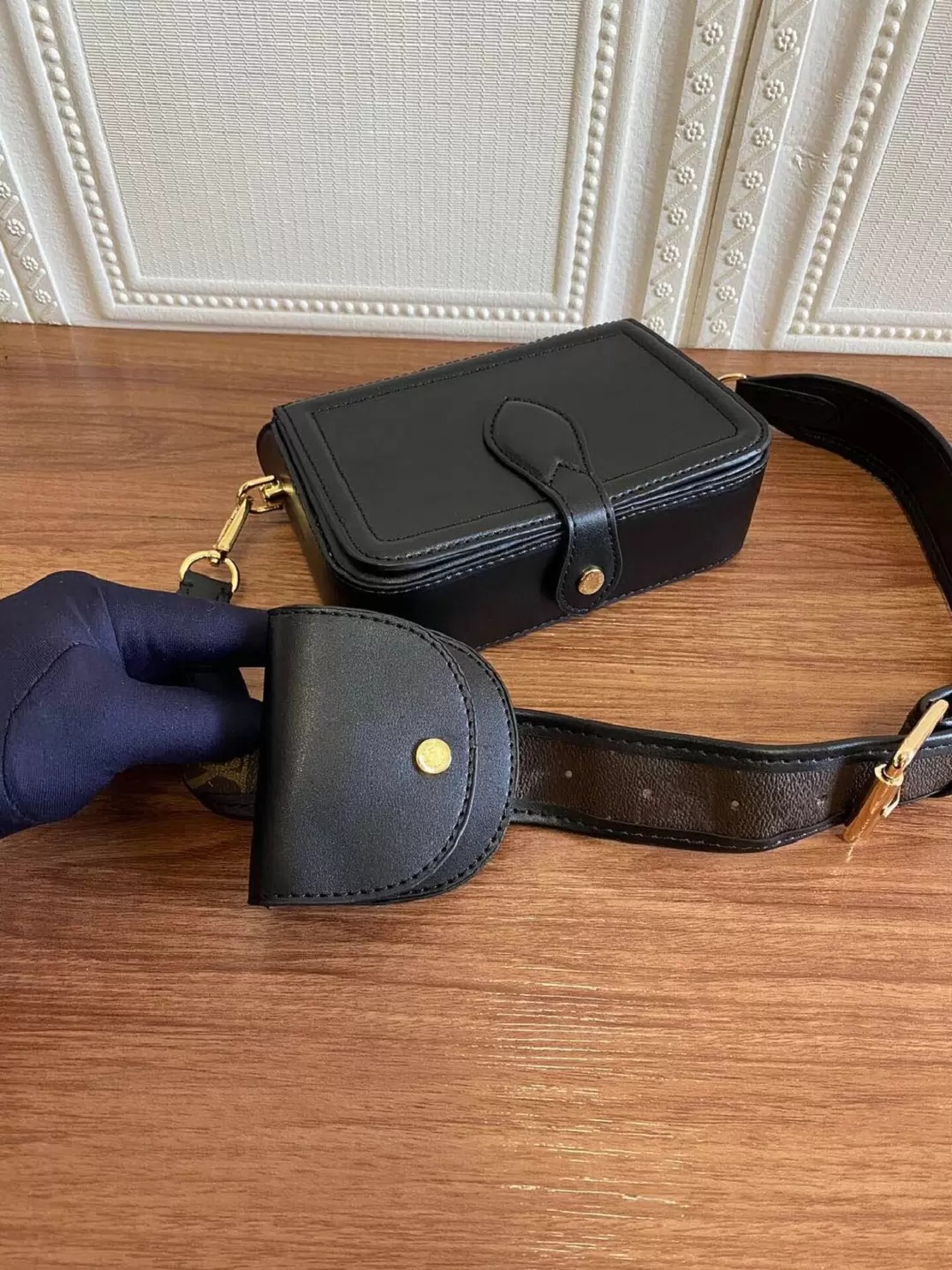 

M69841 OFFICIER mini pouch Desinger bag cowhide leather canvas women sliding coin purse handbag clutch cross-body shoulder bag, Dust bag