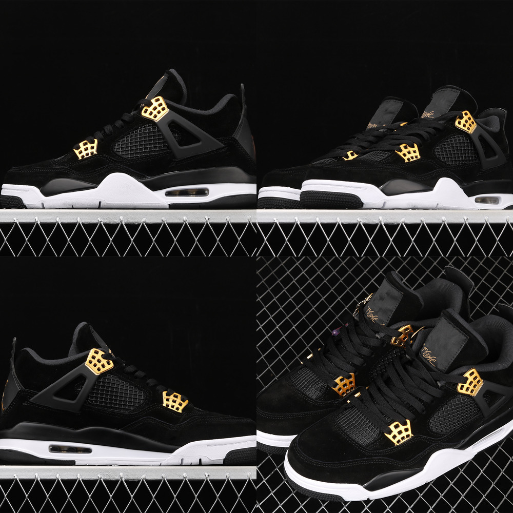 

Royalty Jumpman 4 4s Fashion Shoe Black Gold Mens Womens Basketball Shoes