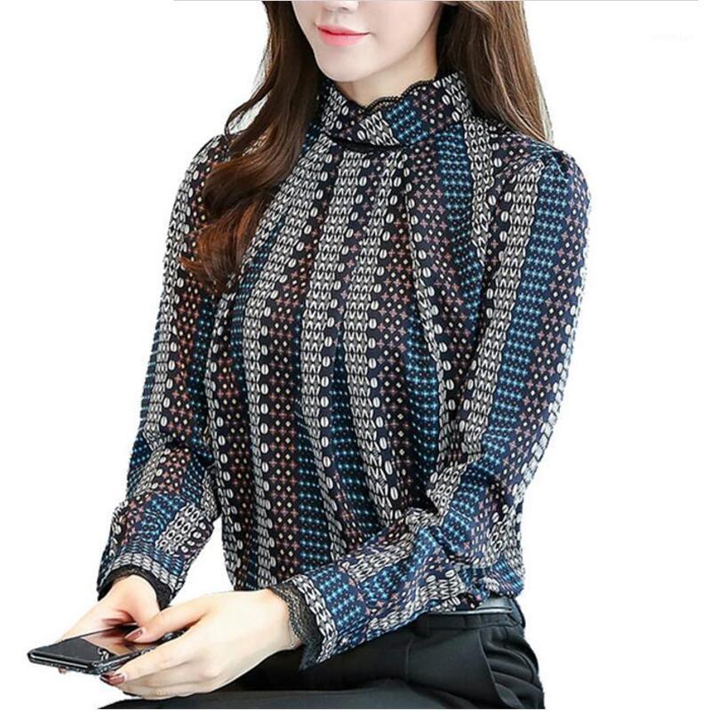 

Women' Blouses & Shirts Spring Autumn Women Tops Long Sleeve Casual Chiffon Blouse Female Turtleneck Work Wear Printing Office For, Red