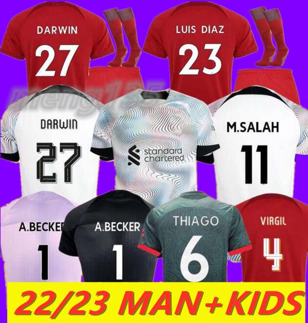 

22 23 season home soccer jerseys 2022 2023 FIRMINO Diogo Luis DIaz football shirts men kids kits uniforms Alexander Arnold HOME DARWIN 27 6, 22/23 away aldult epl