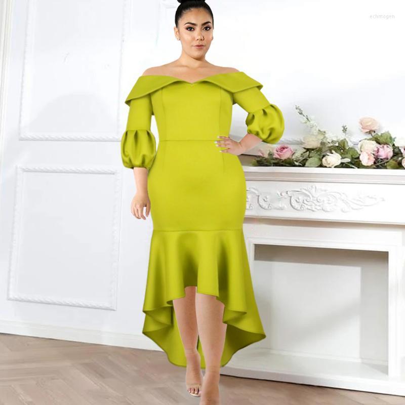 

Plus Size Dresses For Women Bare Shoulder Backless Lantern Sleeve Irregular Ruffle Sheath Sexy Mermaid Dress Lady Party Dinner Echm22, Green