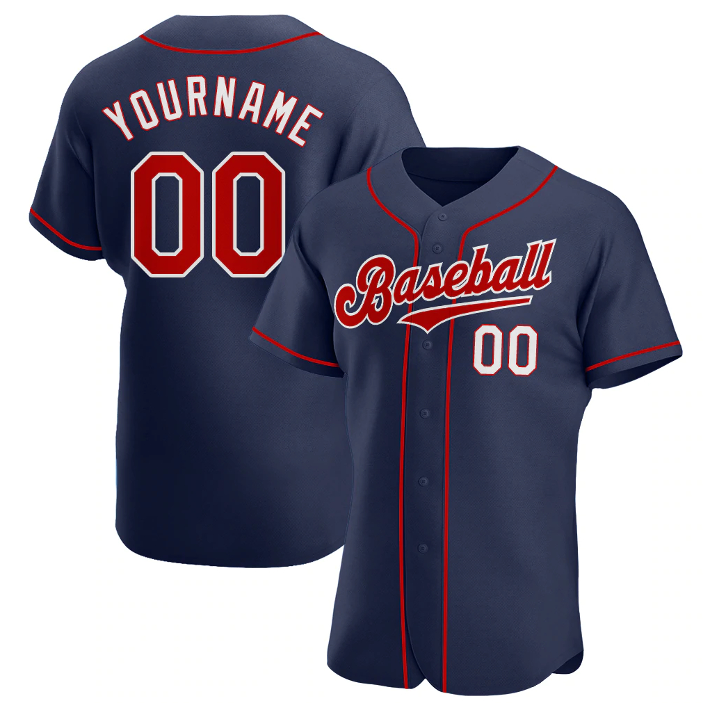 

Custom Navy Red-White Authentic Baseball Jersey 45354, Women size s-xxl