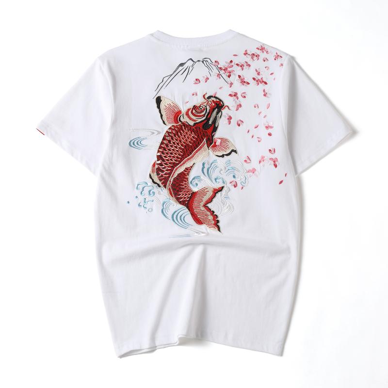 

Men' T-Shirts Streetwear Carp Graphic Embroidery T-Shirt For MenMen, Black