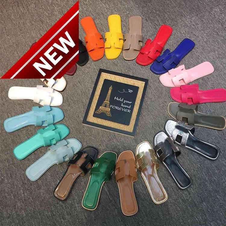 Slides Slide Herme 2022 Femmes Oran Sandals Designer H Slippers Classic Retro Flat Bright Candy Solid Real Leather Mesdames Summer Beach Sexy Fli