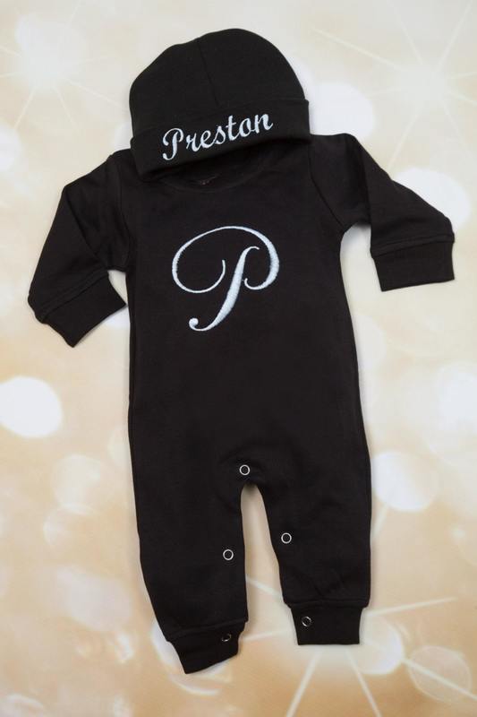 

Personalized Black Baby Boy Romper Set Name Embroidered Infant Romper Set with Matching Hat Baby Shower Gift Babygrow Gift Set 220409, Green