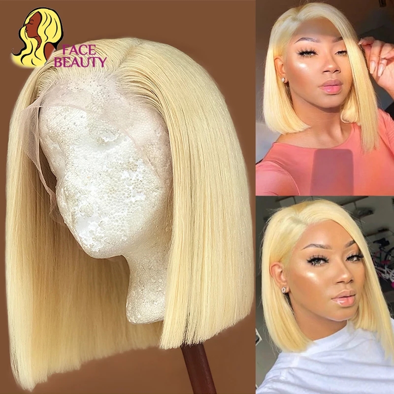 

13x4 Short Bob Wigs 613 Blonde Straight Brazilian Lace Front Human Hair Wig Pre Plucked Synthetic Wigs For Black Women