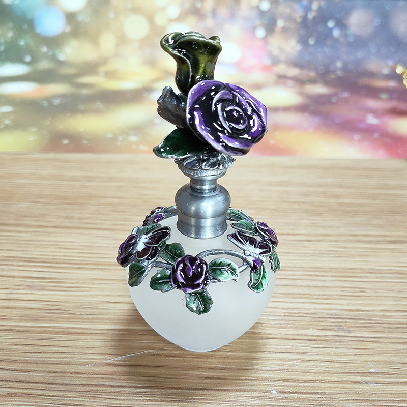 40ml Glass Flat Rose Essential Oil perfume Bottle frosted Enamel Subpackaging High-Grade Pastoral Metal empty beauty containers for Wedding Decor Collectable Gift