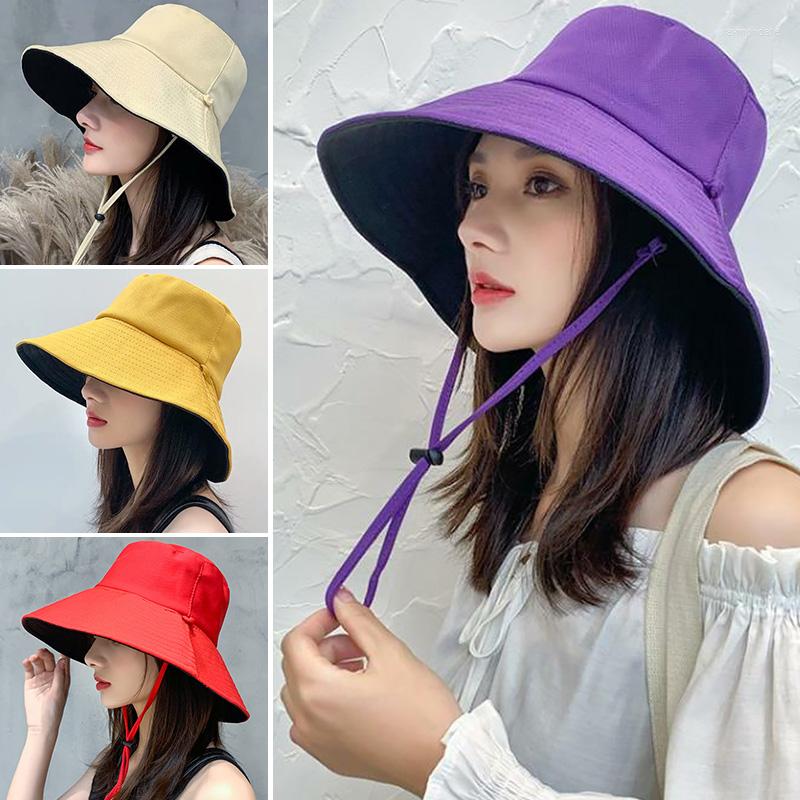 

Wide Brim Hats Women Spring Summer Fashion Big Solid Color Double-Sided Sun Fisherman Hat Cotton Breathable Outdoor Travel Bucket HatWide