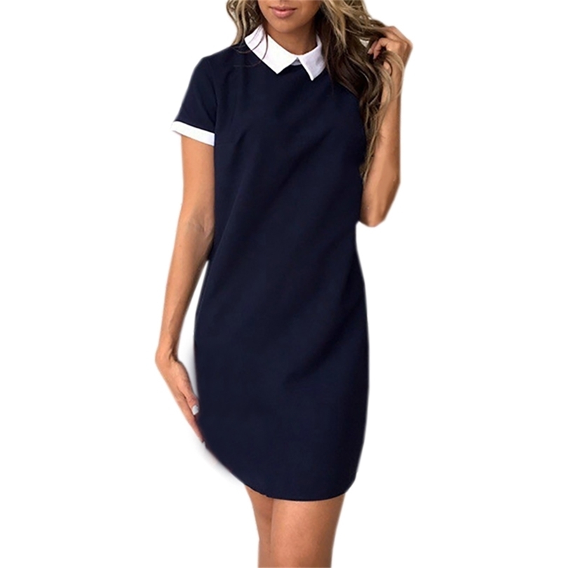 

Summer Women Dress Turn-down Collar Short Sleeve Office Dresses Robe 2017 Casual Straight Mini Dress Vestidos Mujer Pink GV634 q171122, Black