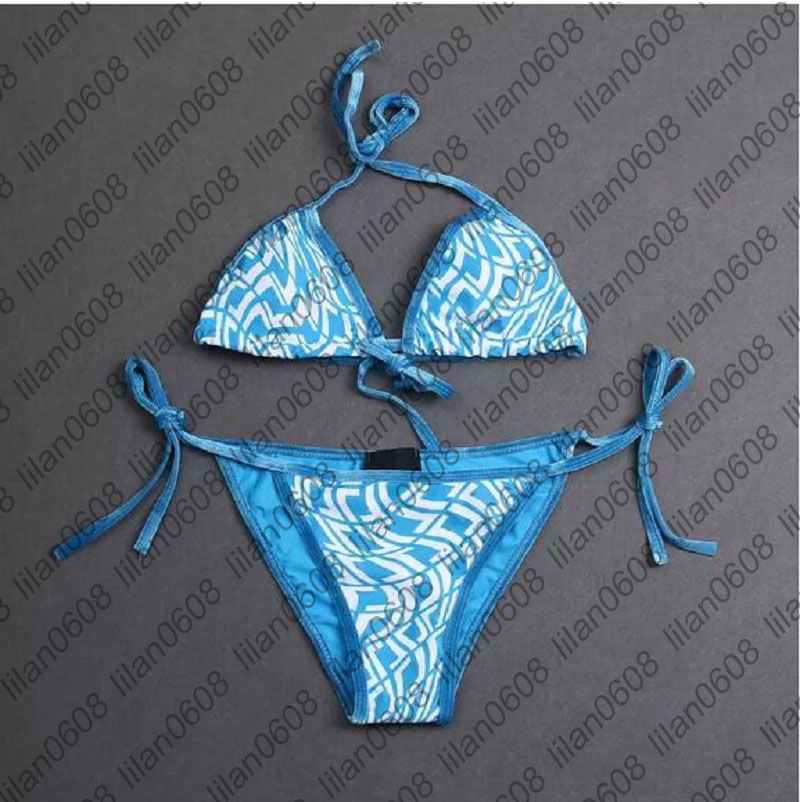 

2022 Luxury Gradient Home Textile Sexy Embroidery Bikini Set Brand Letters Swimwears Designer Metal Chain High Quality Ladies Backless Split Swimsuit, As pic