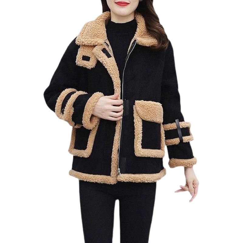 women's Down & Parkas JXMYY Lamb Wool Coat 2021 Style Autumn And Winter Thickening Fashion All-Match Jacket Retro Motorcycle Clothing H3Ve#