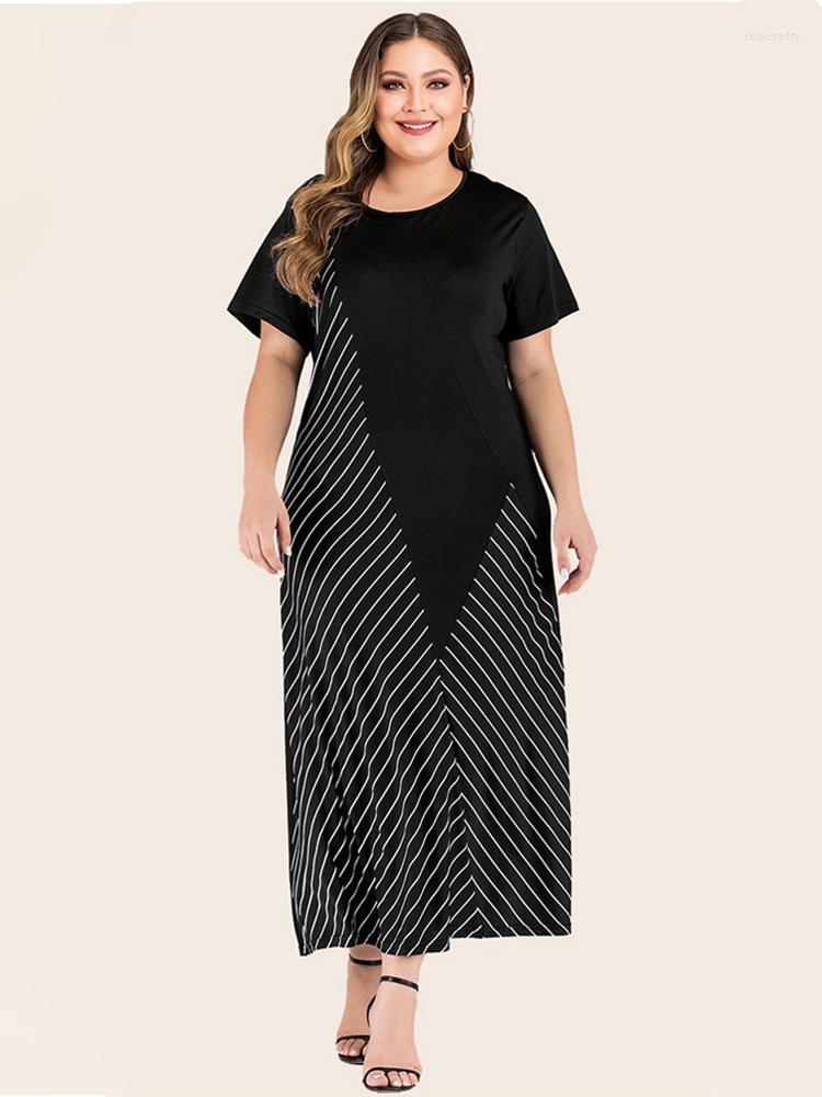 

Plus Size Dresses 2022 Women Casual Fashion Geometry Dress O Neck Patchwork Loose Long Summer Spring For Clothing Jasp22, Beige