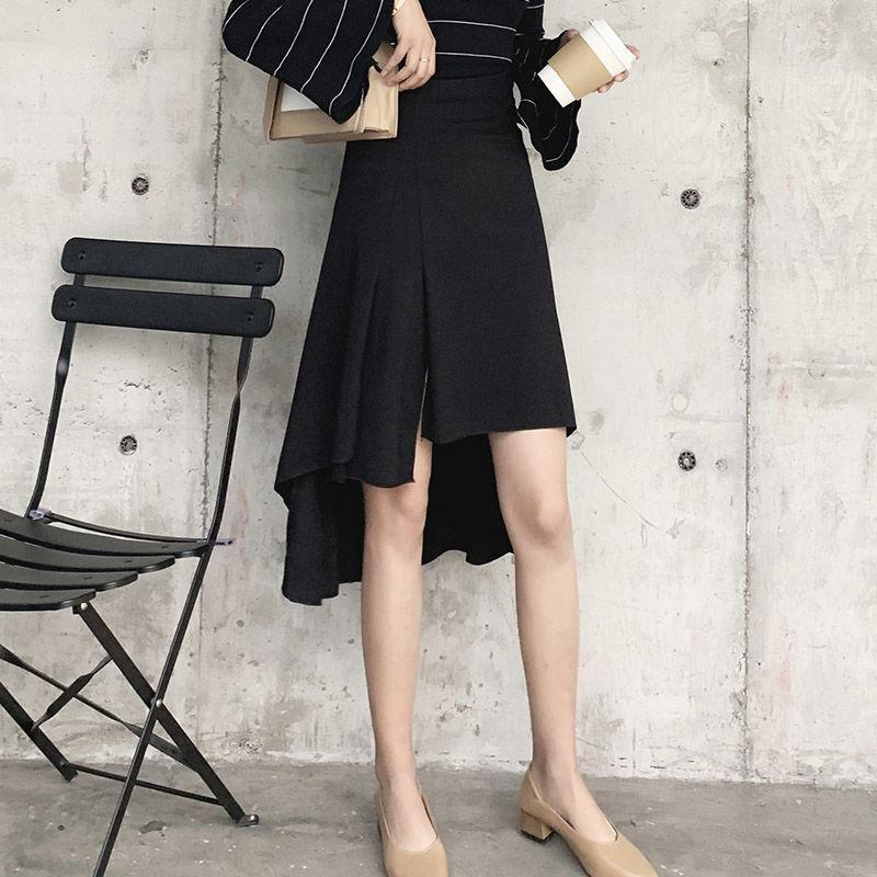 

Women Summer Solid Color Leisure Loose Plus Size Skirt Female Korean Style Irregular Split A-line Streetwear Skirts Z91, Black