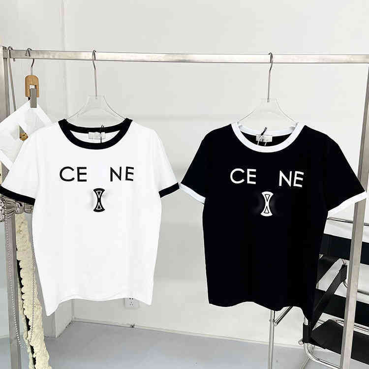spring and summer new capsule series CE letter printing black and white color matching round neck casual couple fashion brand short
