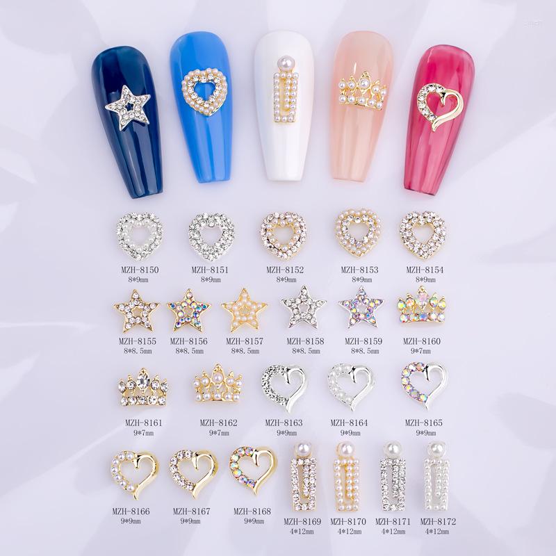 

Nail Art Decorations 10Pcs Gold/Silver Multi-Shapes 3D Metal Charms Heart/Star/Crown Shaped Crystal Rhinestones For Alloy AccessoriesNail