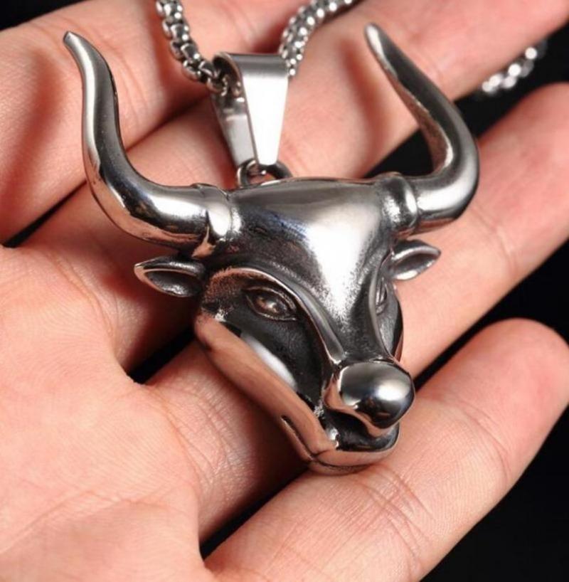 

Pendant Necklaces Punk Domineering Animal Bull Head Necklace For Men Rock Hip Hop Party JewelryPendant