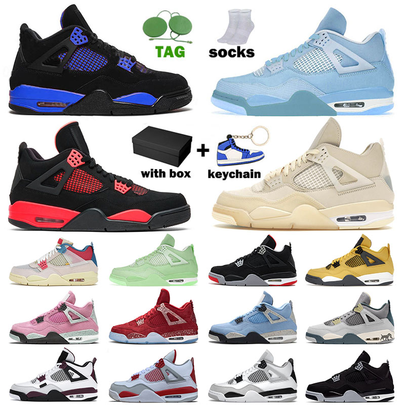 

New Arrival Mens Womens 4 Jumpman Basketball Shoes 4s Sb Bred J4 IV Retro Blue Thunder Offs White Peach Pink Military Black Cat Sneakers Trainers With Box, 40-47 black
