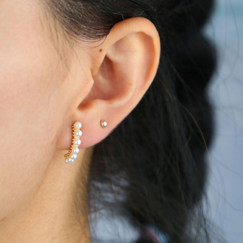 

Stud Simple Geometric Classic Fresh Water Sea Pearl Bead Pave Curve Bar Earrings For Women Trendy Fashion Wedding Party JewelryStud