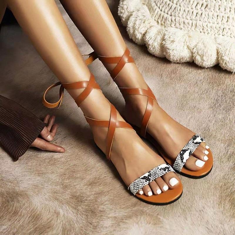 

Sandals Women's Cross Strap Hollow Roman Style Flat Sexy Ankle Straps Beach 2022 Summer Outdoor, Black snake
