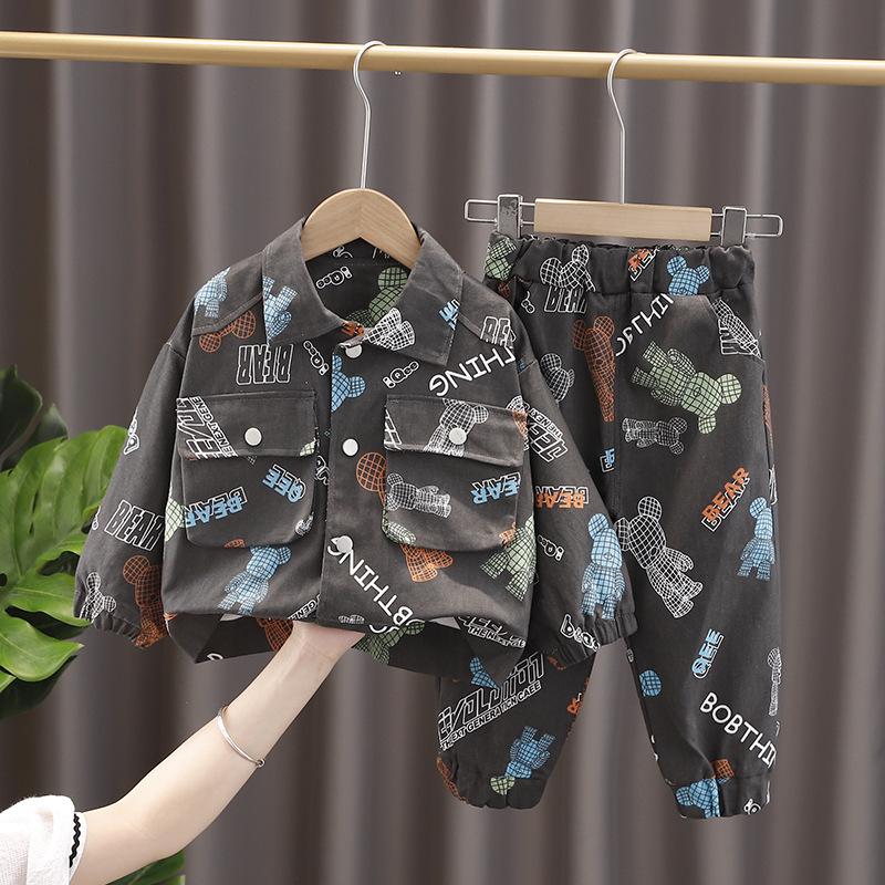 

Clothing Sets Autumn Baby Cute Cartoon Suit Boys And Girls Solid Color Letter Sports Children's Over Print Tooling Two-piece SetClothing, As picture