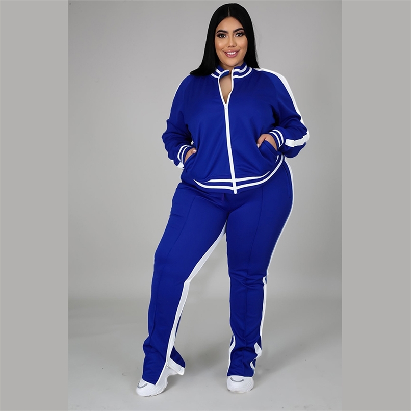 

Trendy Plus Size Women Clothing Winter 2 Piece Sets Outfits Pants Solid Color Fashion Joggging Suits Wholesale 220813, Royal blue