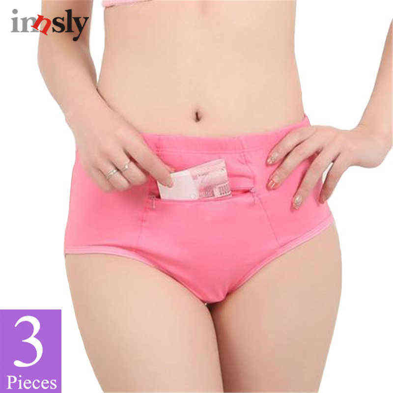 

3 Pieces/Set Women Panties with Pocket Big Size Female Cotton Underwear with Zipper High Quality Novel Breathable Ladies Briefs T220810, Red