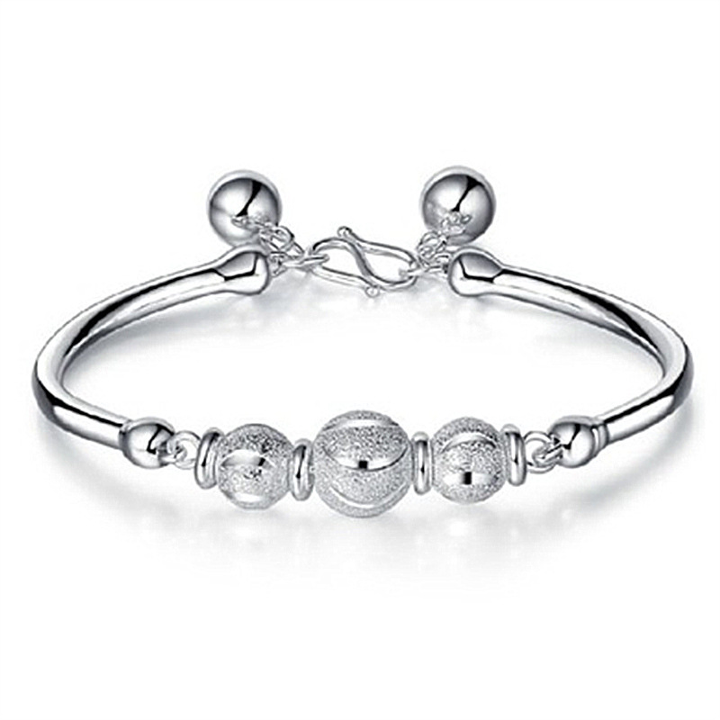 

Fashion and exquisite women's silver-plated open bracelet crescent transfer beads bell bracelet birthday gift