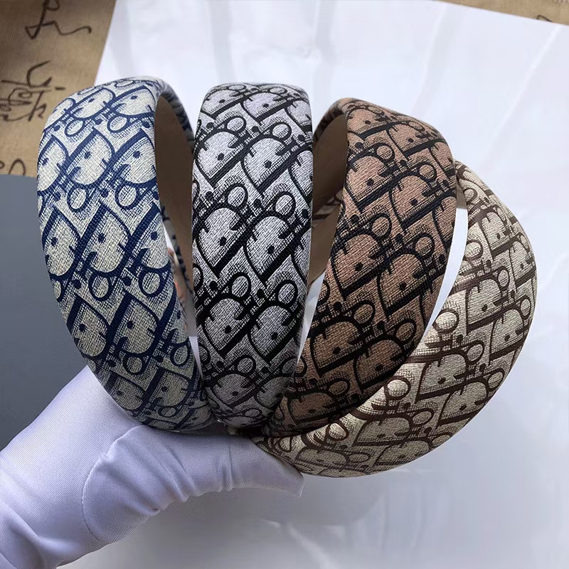 

4CM Wide Designer Luxury Handmake Hair Bands For Women Leather Letter Hair Hoop Girl Elastic Headband Sports Fitness Headband Head Wrap Accessories 8Style