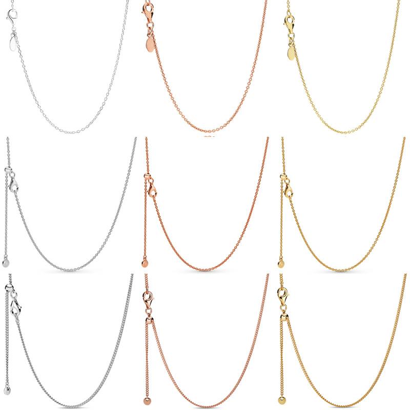 

Chains 100% 925 Sterling Silver Rose Gold Curb Sliding Clasp Anchor Chain Adjust Basic Necklace Fit Bead Charm Trendy JewelryChains ChainsCh