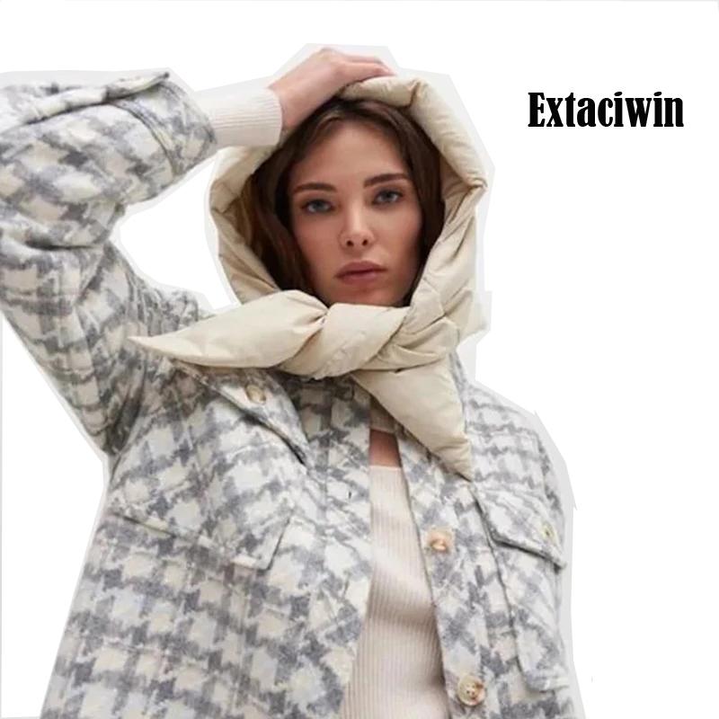 

Scarves Fashion Design Quilted HeadScarf Triangle Puffy Hood Scarf Winter Warm Decorated Shawl Neck Kerchief For Women