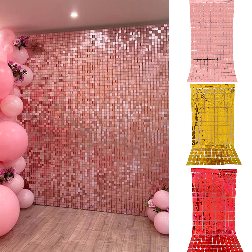 

2Mx1M Party Background Curtain Sequin Backdrop Wedding Happy Birthday Baby Shower Sequin Wall Glitter Background Foil Curtain, As described