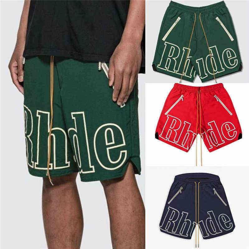 

Rhude Shorts Men Women 1:1 High Quality Big Letter Rhude Shorts Oversize Breechcloth Yellow drawstring Pill Zipper Head X0601