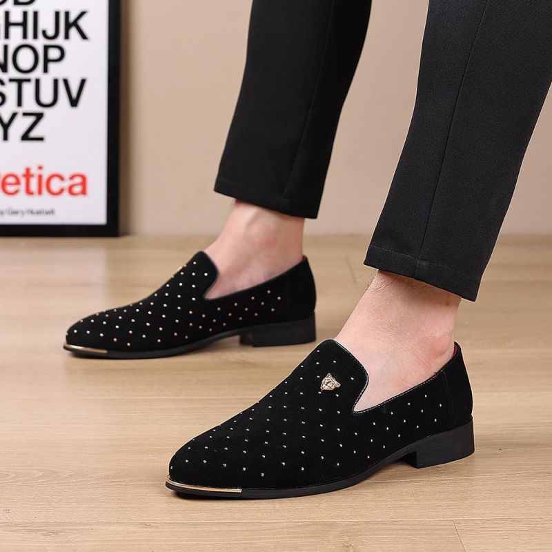 

Loafers Men Shoes Solid Color Faux Suede Casual Fashion Daily Party Trend Rivets Round Head Comfortable Breathable Rubber Soft Sole Slip-on Peas Shoes K03, Clear