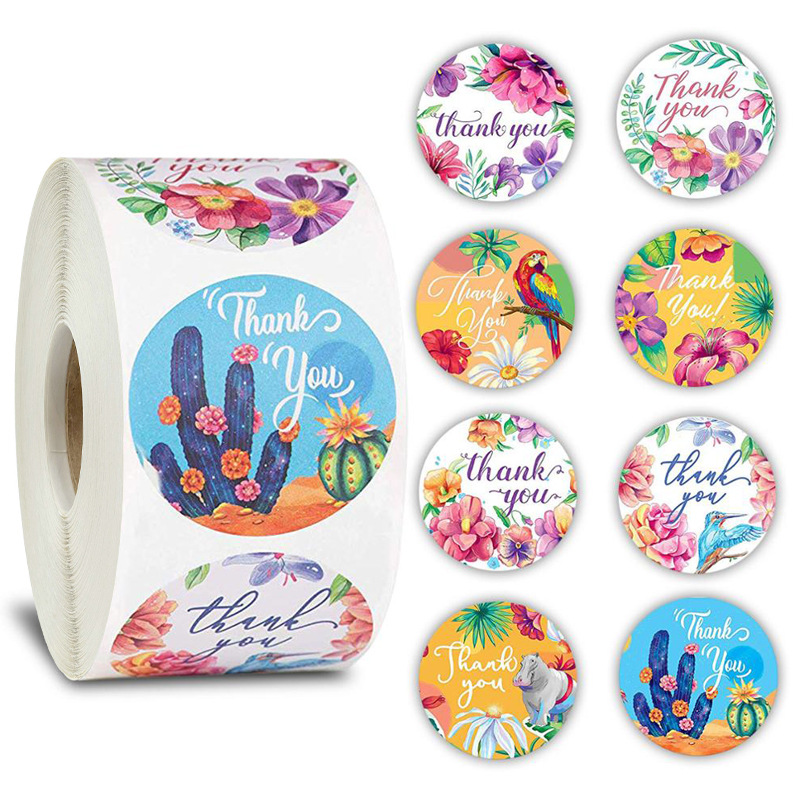 

Thank You Sticker Cactus Print Adhesive Stickers 500 PCS Labels per Roll 1222498